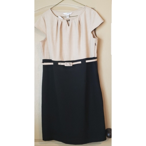👗 🆕🏷AA Studio, Black/Tan Dress w/Belt,16, Nice! - Picture 1 of 6